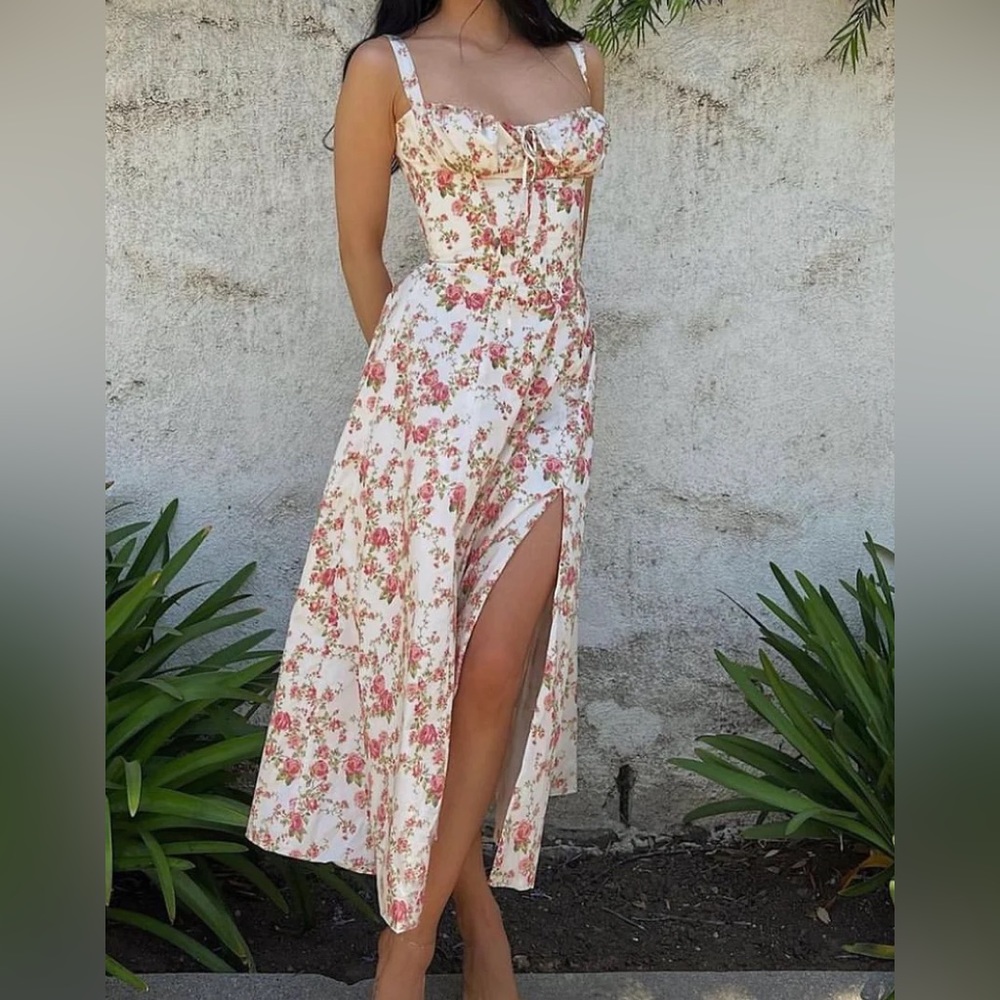 House of CB - Carmen Pink Floral Bustier Dress (Small)